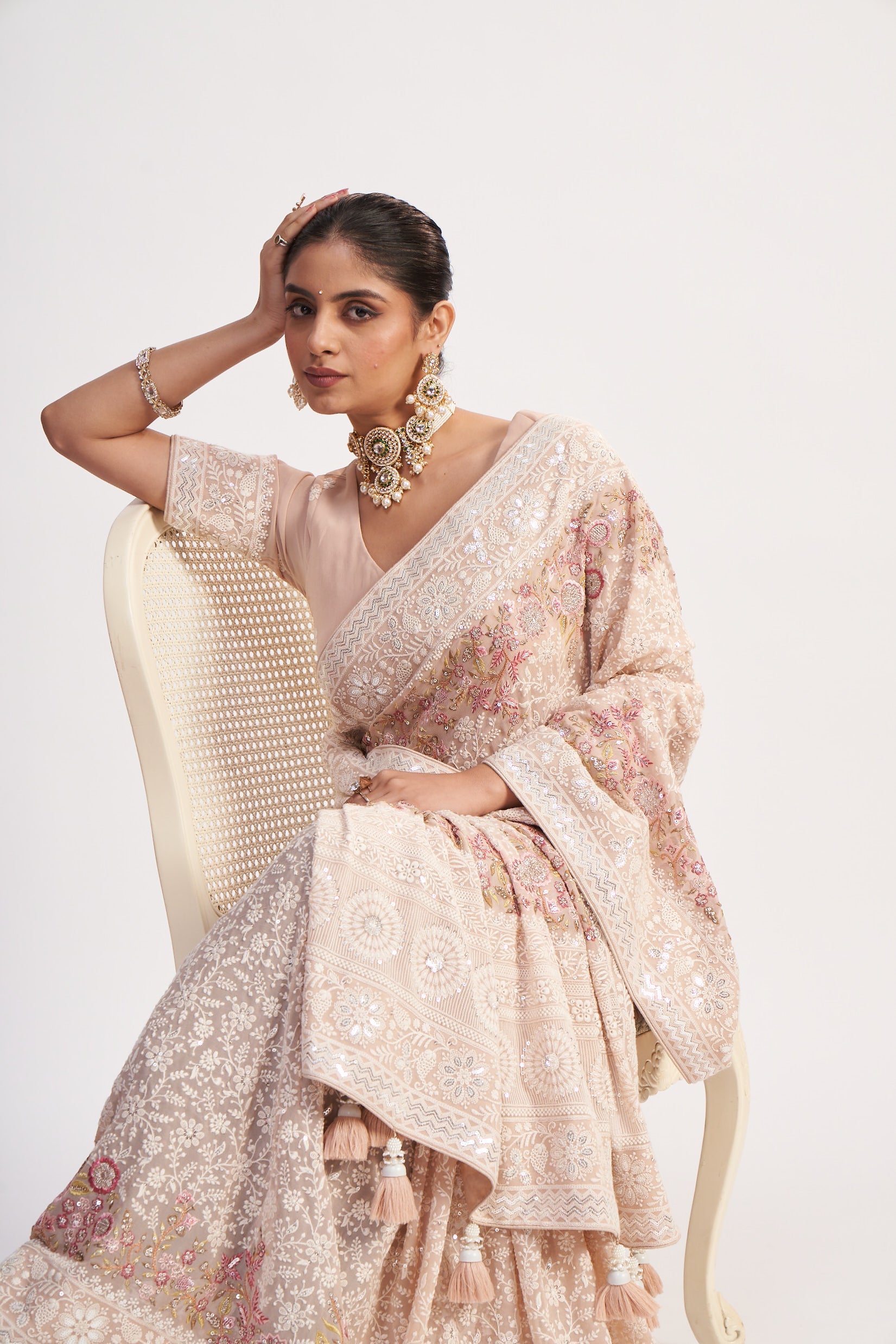 Light Pink Georgette Multi Thread Sequin Saree