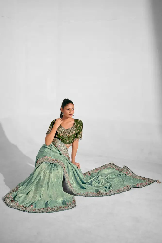 A Classic Pista Net Saree Made For Grand Occasions Saree