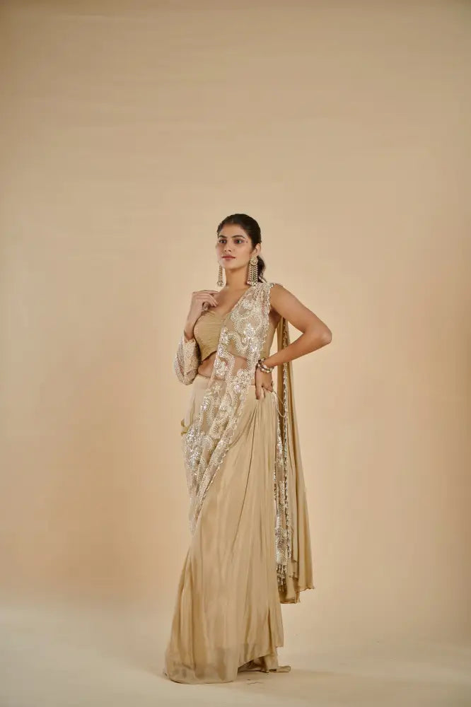 Beautiful Handcrafted Golden Saree For Festive And Wedding Wear Saree