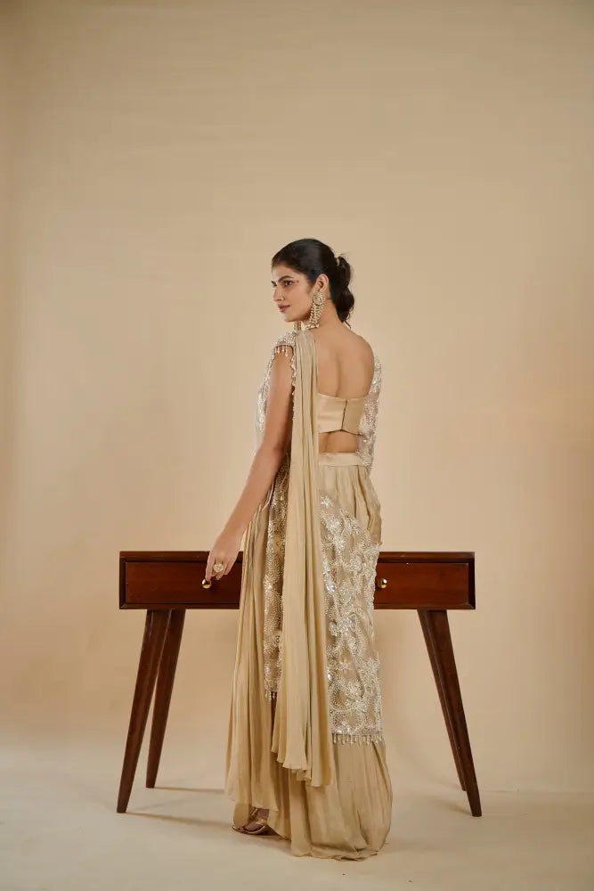 Beautiful Handcrafted Golden Saree For Festive And Wedding Wear Saree