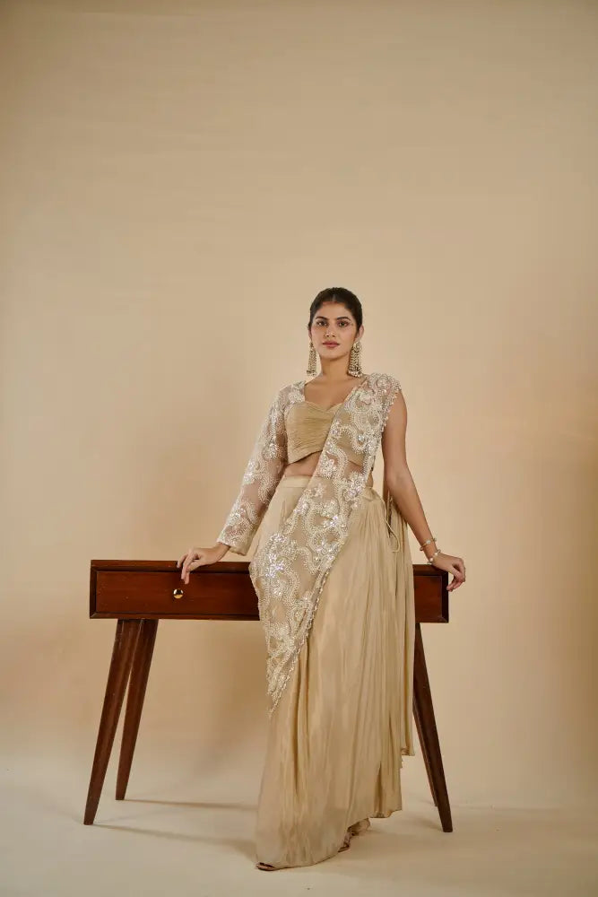 Beautiful Handcrafted Golden Saree For Festive And Wedding Wear Saree