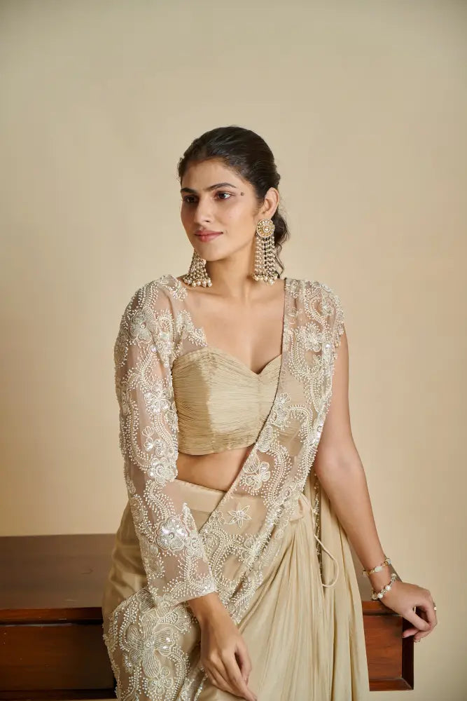 Beautiful Handcrafted Golden Saree For Festive And Wedding Wear Saree