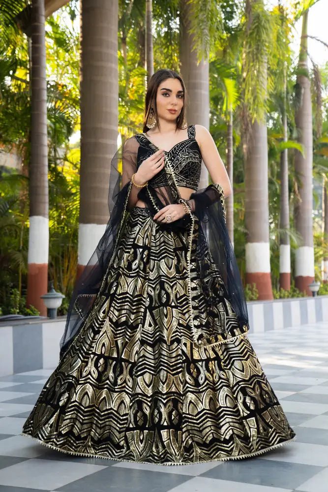 Black Exclusive Lehenga With Dupatta Featuring Intricate Handwork Lehenga