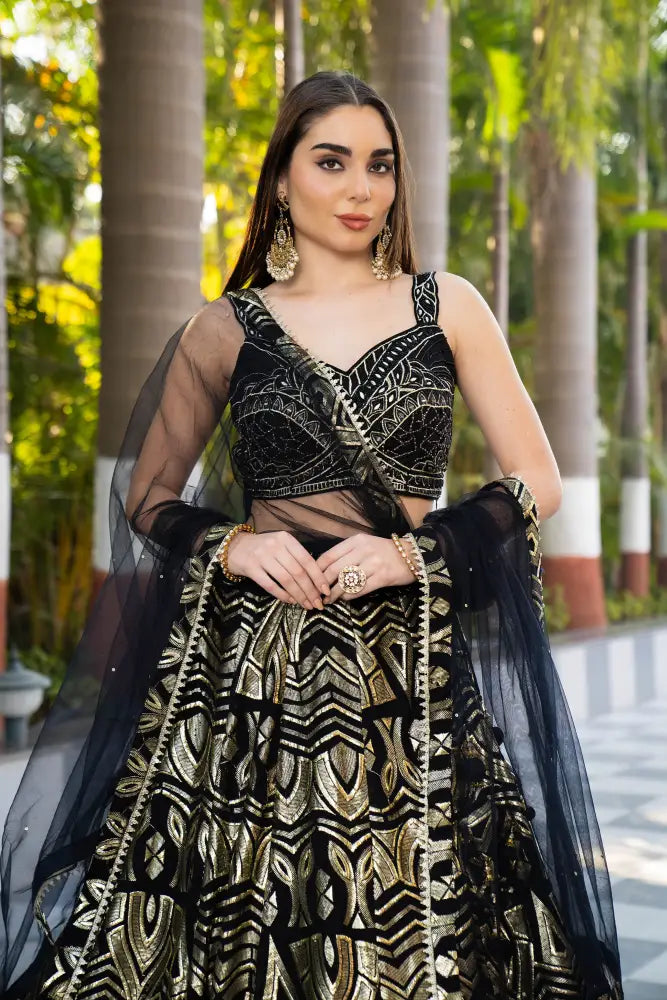 Black Exclusive Lehenga With Dupatta Featuring Intricate Handwork Lehenga
