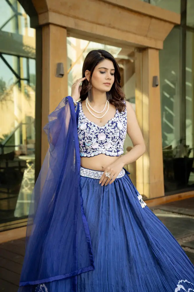 Blue Handcrafted Printed Lehenga For Weddings And Events Lehenga