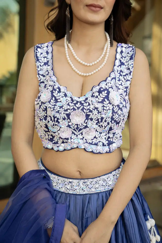 Blue Handcrafted Printed Lehenga For Weddings And Events Lehenga
