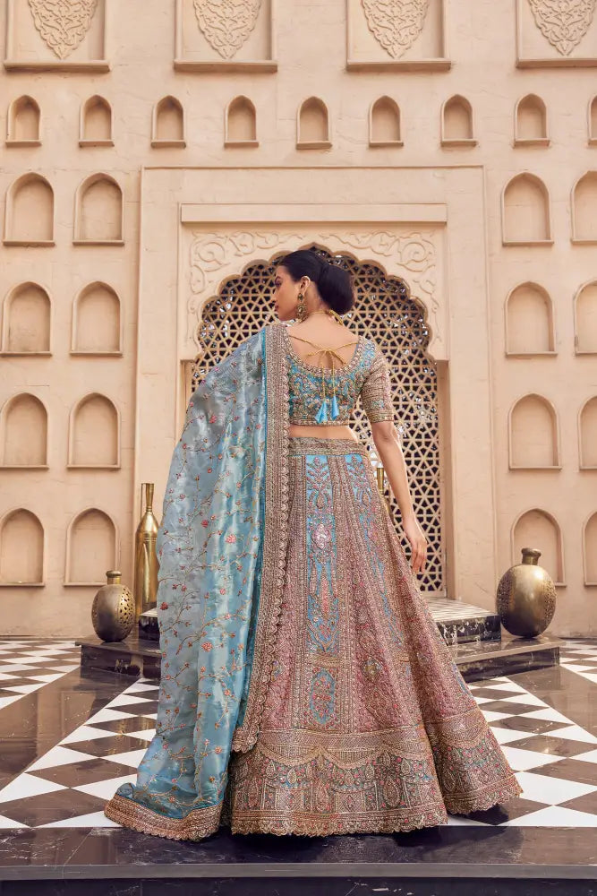 Chinon Saree Pink Sky Heavy Thread Work With Sequins Saree