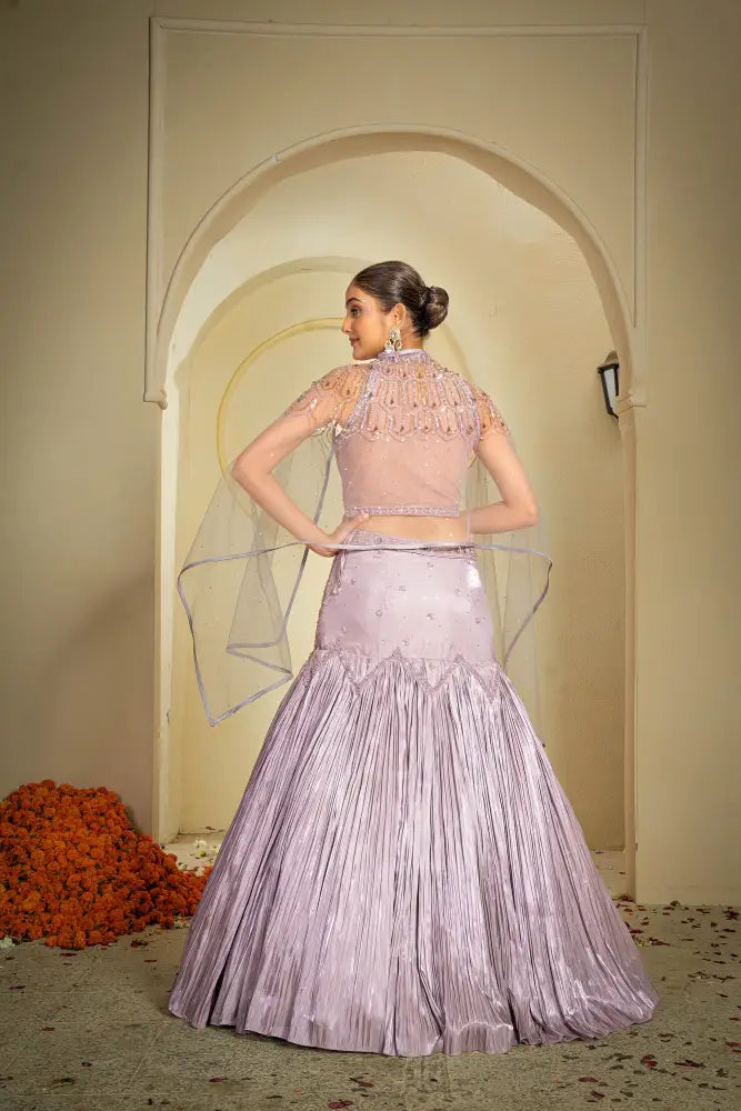 Designer Gown In Light Purple Jimmy Choo Fabric With Handwork Gown