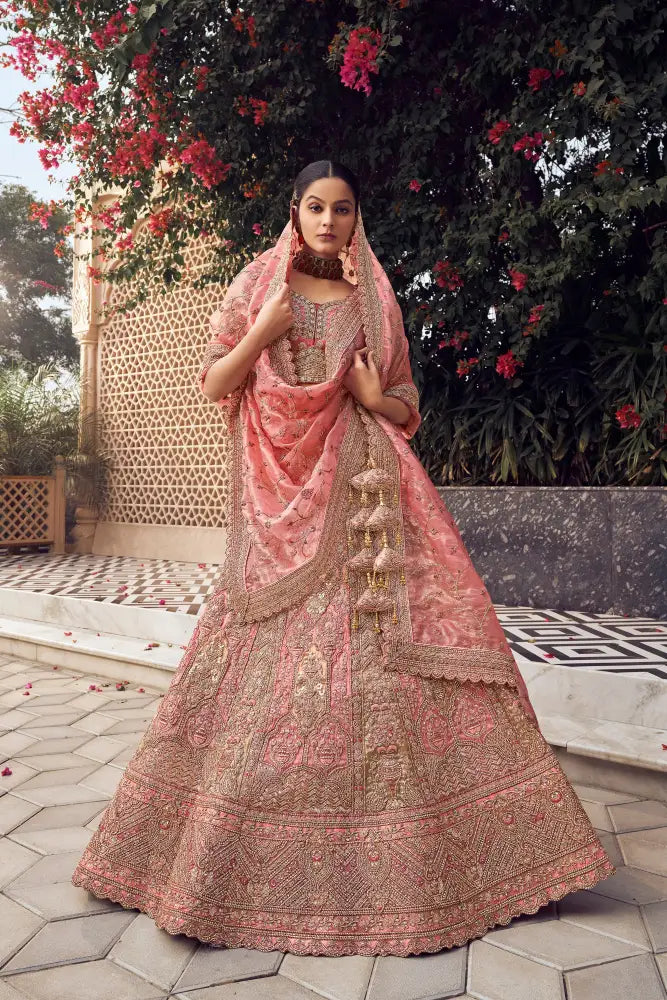 Designer Pink Chinon Saree With Unique Handwork Saree