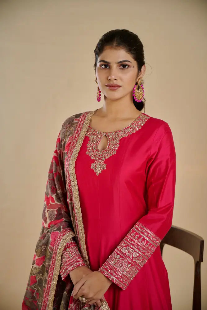 Designer Rani Carmine Handwork Pure Gown India Gown
