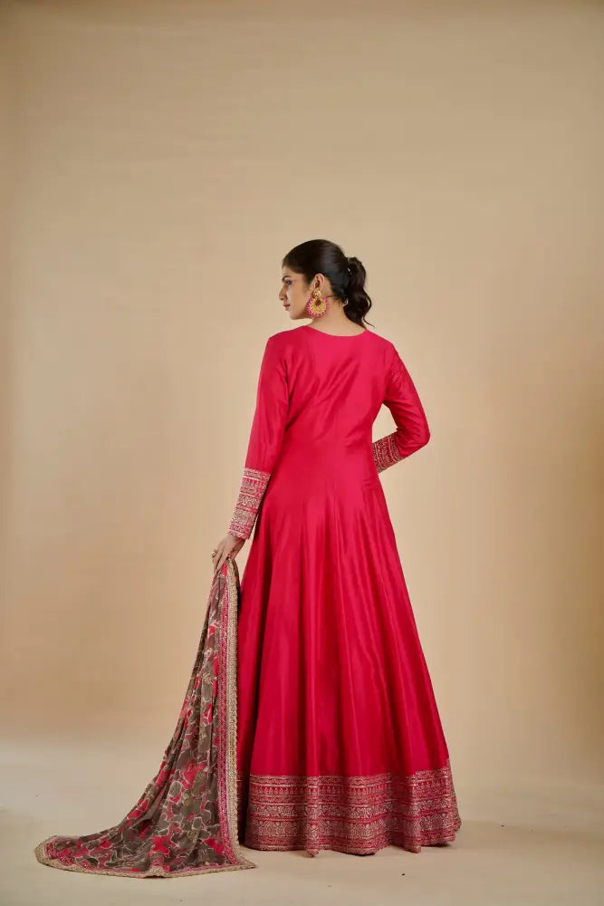 Designer Rani Carmine Handwork Pure Gown India Gown