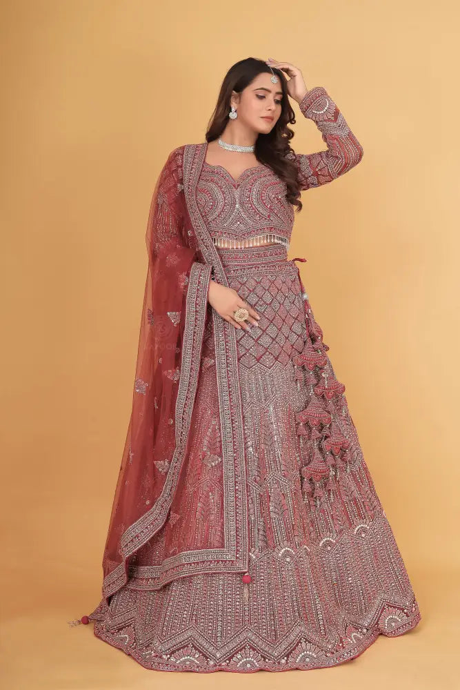 Dusty Pink Lehenga With Handwork And Sequins