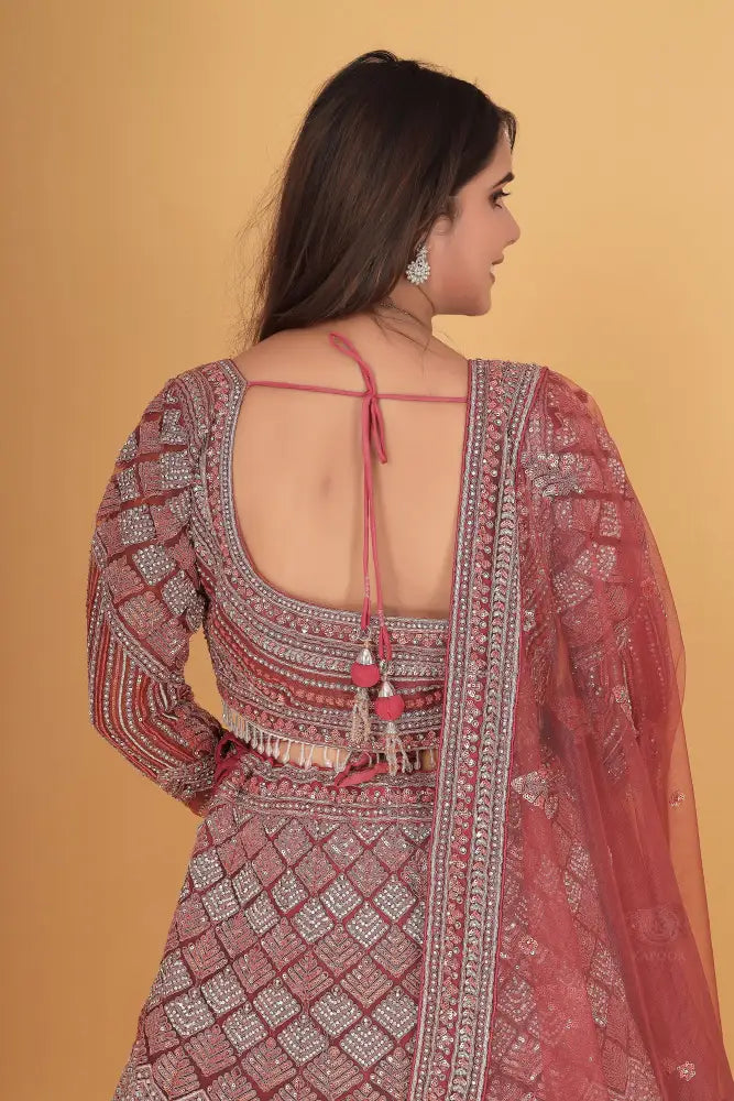 Dusty Pink Lehenga With Handwork And Sequins
