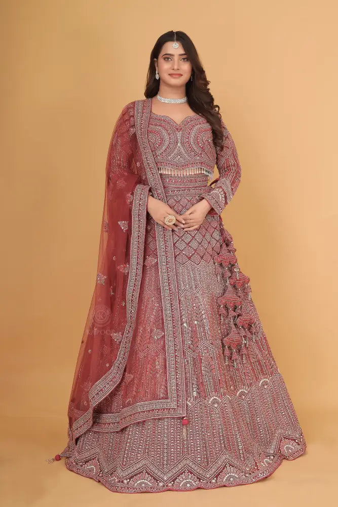 Dusty Pink Lehenga With Handwork And Sequins