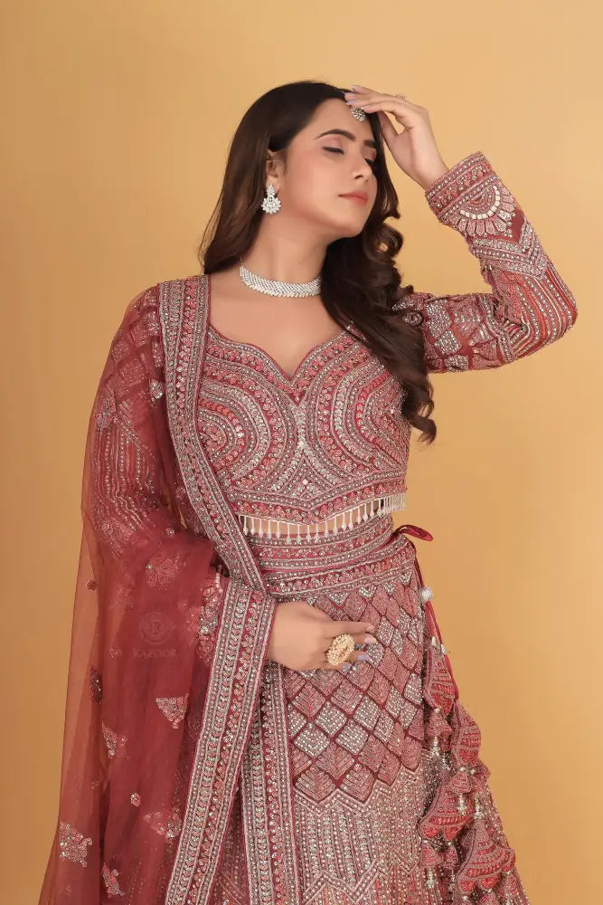 Dusty Pink Lehenga With Handwork And Sequins