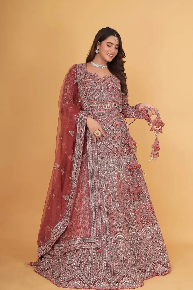 Dusty Pink Lehenga With Handwork And Sequins
