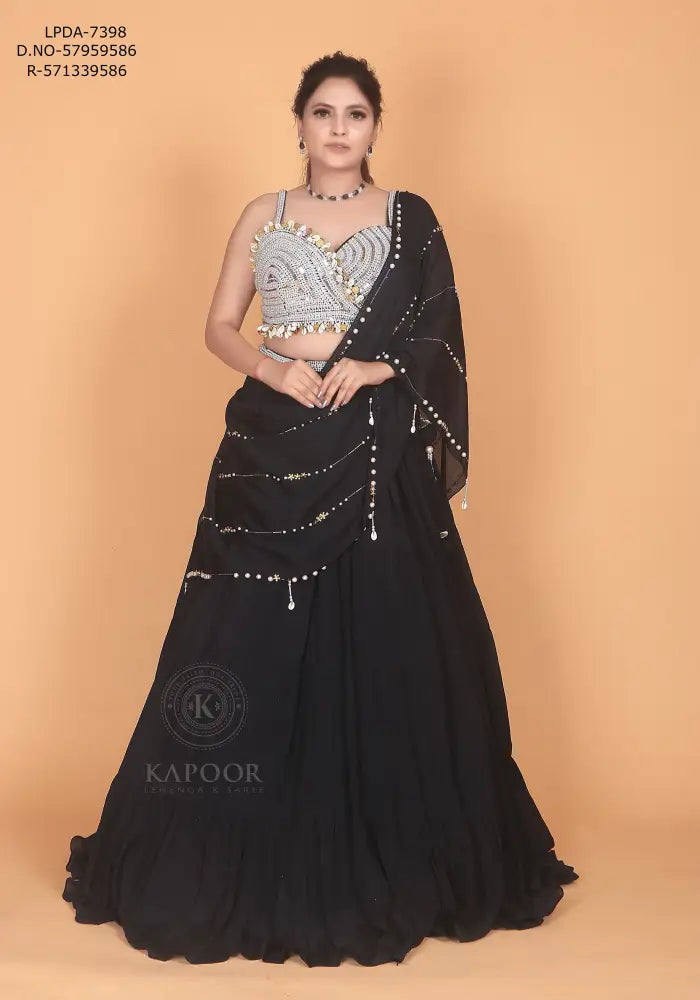 Elegant Black Readymade Designer Saree In Georgette Fabric