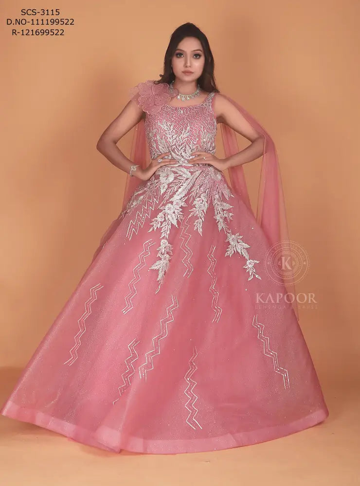 Elegant Pink Handmade Gown With Gota Work