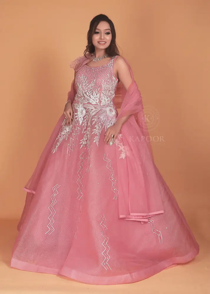 Elegant Pink Handmade Gown With Gota Work