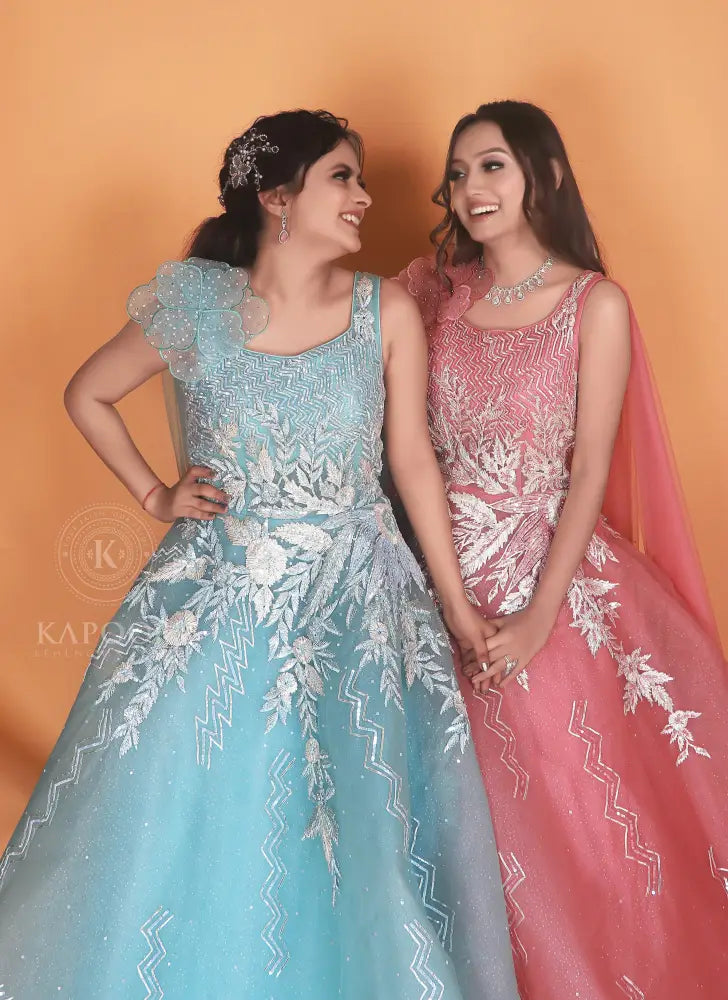 Elegant Pink Handmade Gown With Gota Work