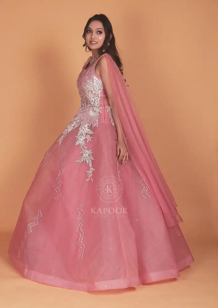 Elegant Pink Handmade Gown With Gota Work