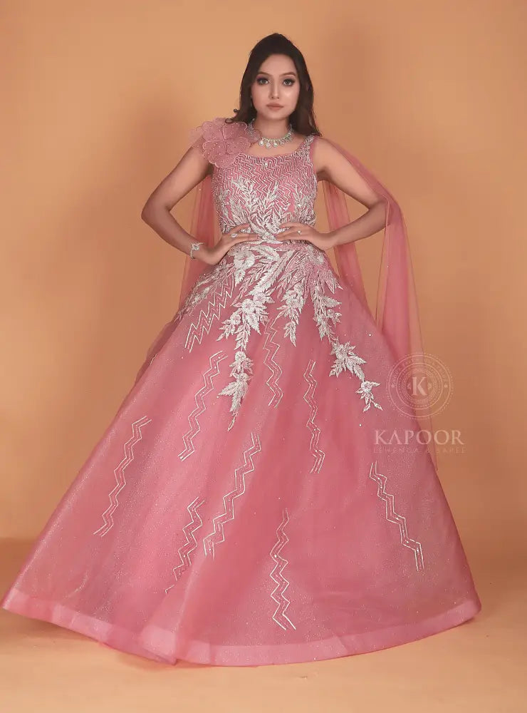 Elegant Pink Handmade Gown With Gota Work