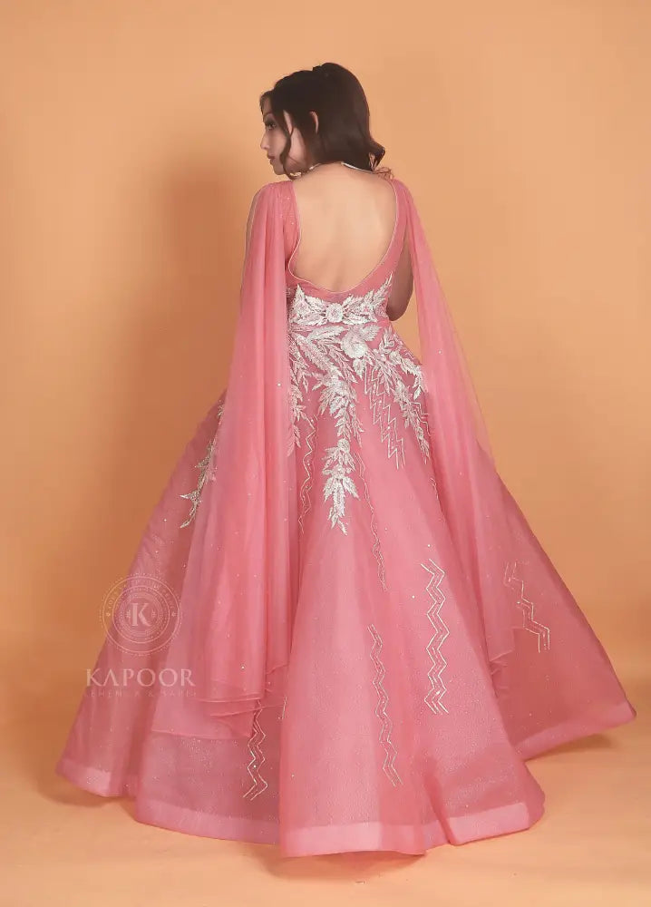 Elegant Pink Handmade Gown With Gota Work