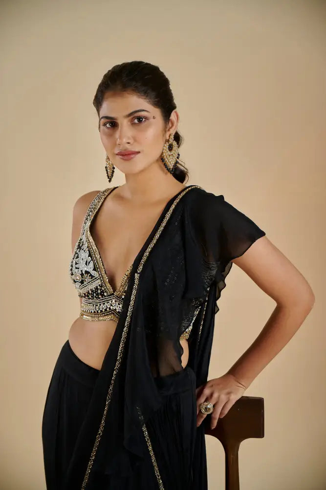 Exclusive Black Handwork Saree For Women’S Evening Celebrations Saree