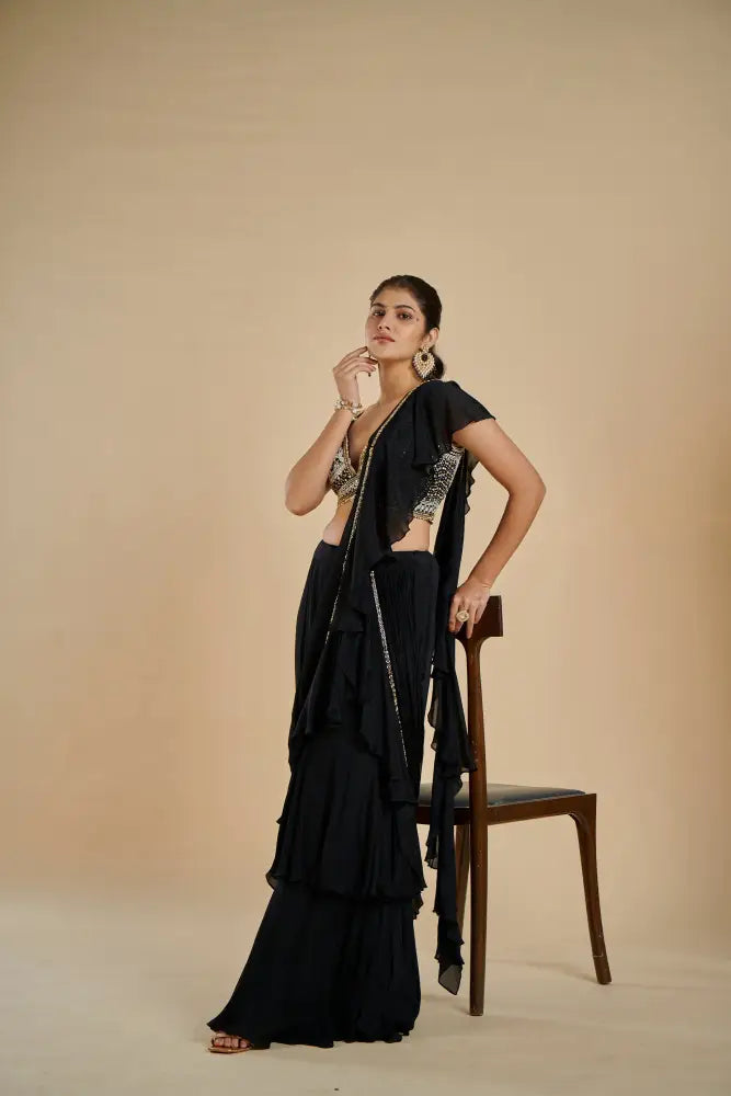 Exclusive Black Handwork Saree For Women’S Evening Celebrations Saree