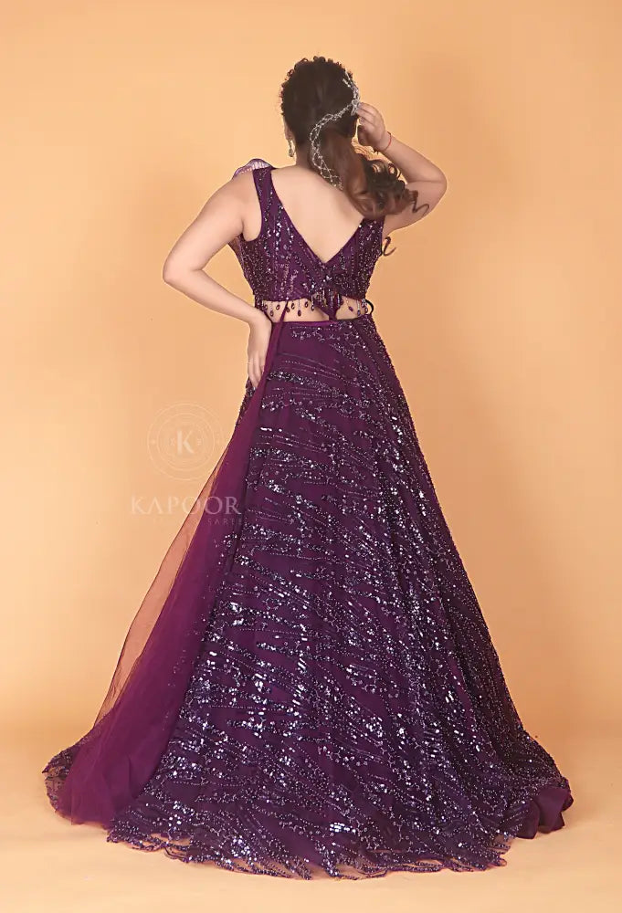 Exquisite Purple Jarkan Gown With Handwork And Sequins