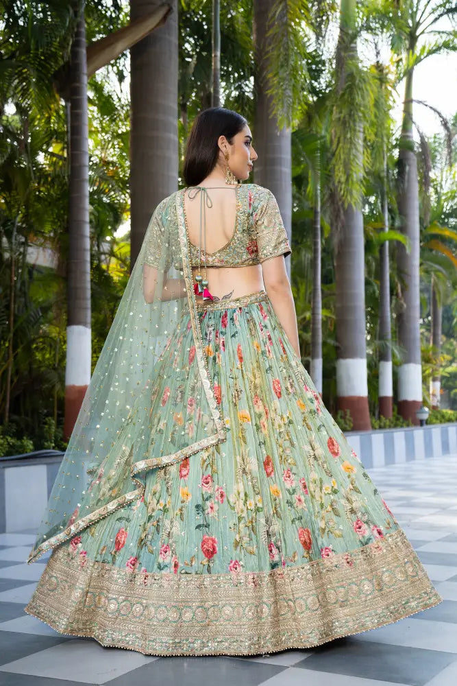 Fashion-Forward Pista Lehenga With Dupatta And Expert Hand Embellishments Lehenga