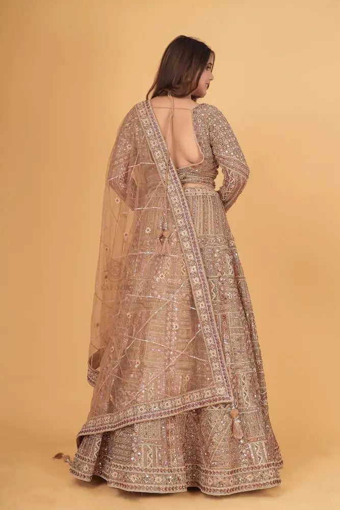 Glamorous Gold Net Lehenga Bollywood Inspired With Jarkan & Thread Work