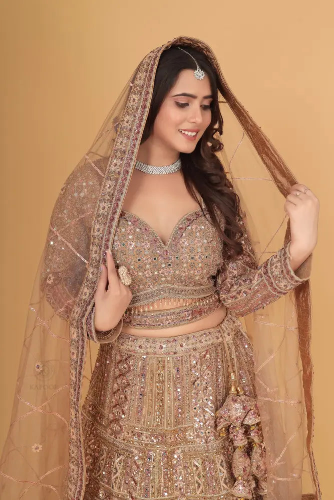 Glamorous Gold Net Lehenga Bollywood Inspired With Jarkan & Thread Work