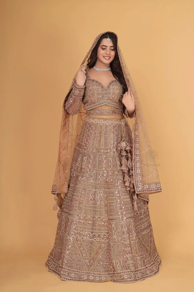 Glamorous Gold Net Lehenga Bollywood Inspired With Jarkan & Thread Work