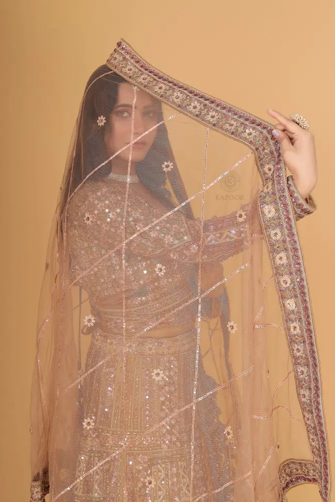 Glamorous Gold Net Lehenga Bollywood Inspired With Jarkan & Thread Work