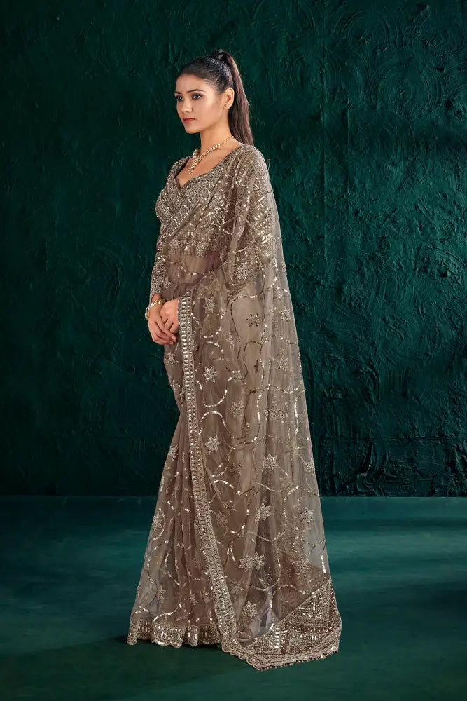 Golden Net Saree With Delicate Stone Work For A Refined Look Saree