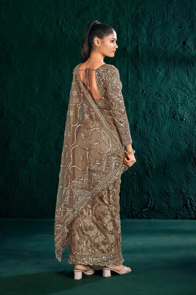 Golden Net Saree With Delicate Stone Work For A Refined Look Saree