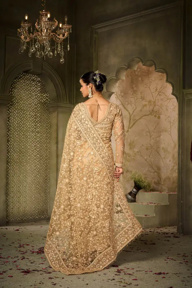 Golden Saree With Exclusive Handwork And Jarkan Embellishments Saree
