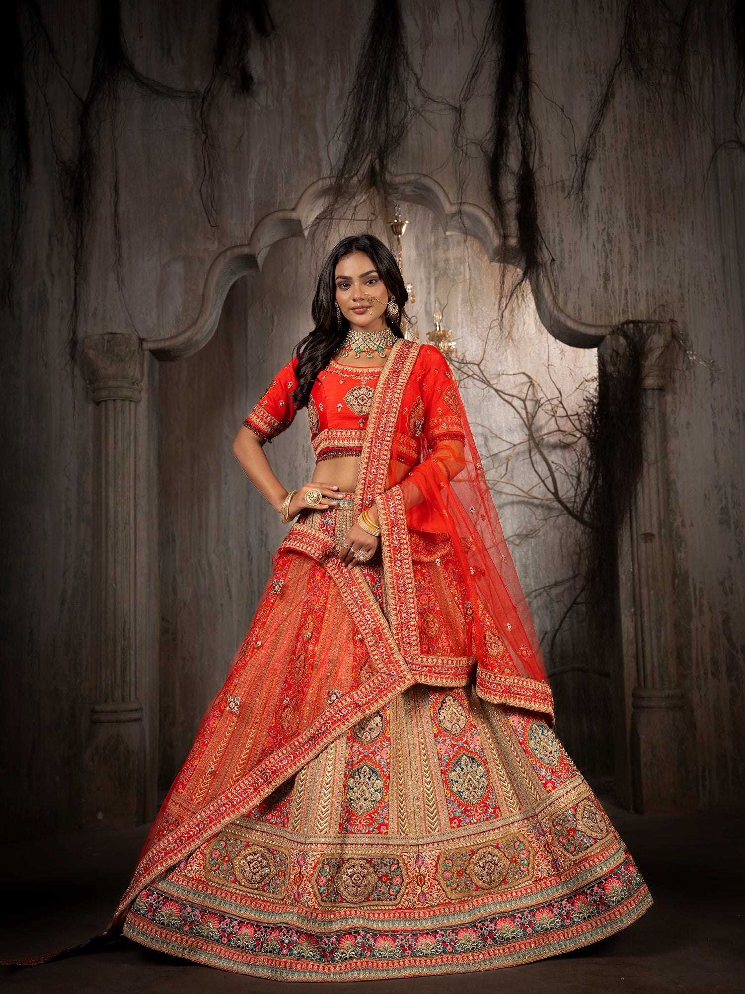 Regal Silk Lehenga With Intricate Handwork & Jarkan Multi Work