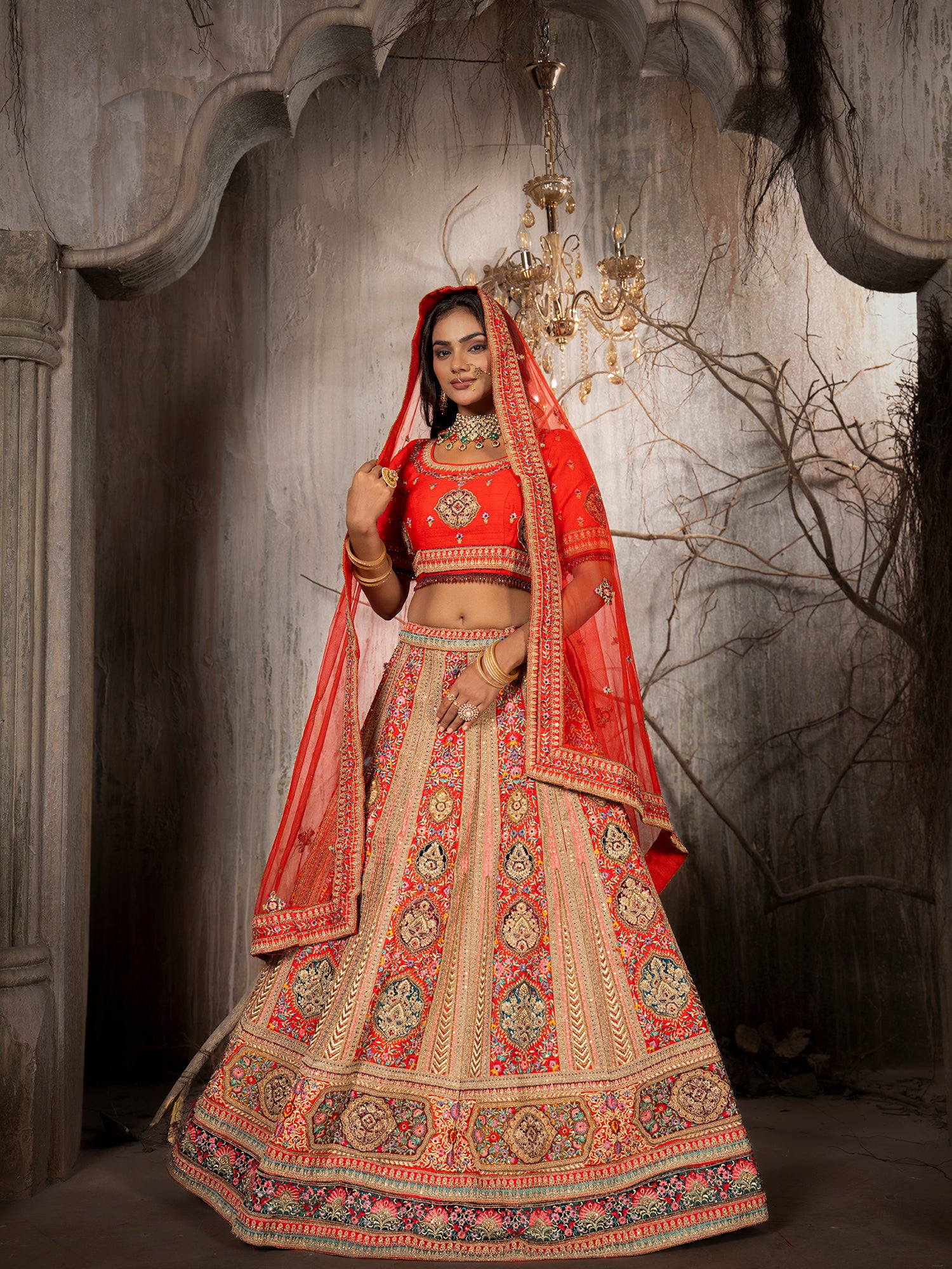 Regal Silk Lehenga With Intricate Handwork & Jarkan Multi Work