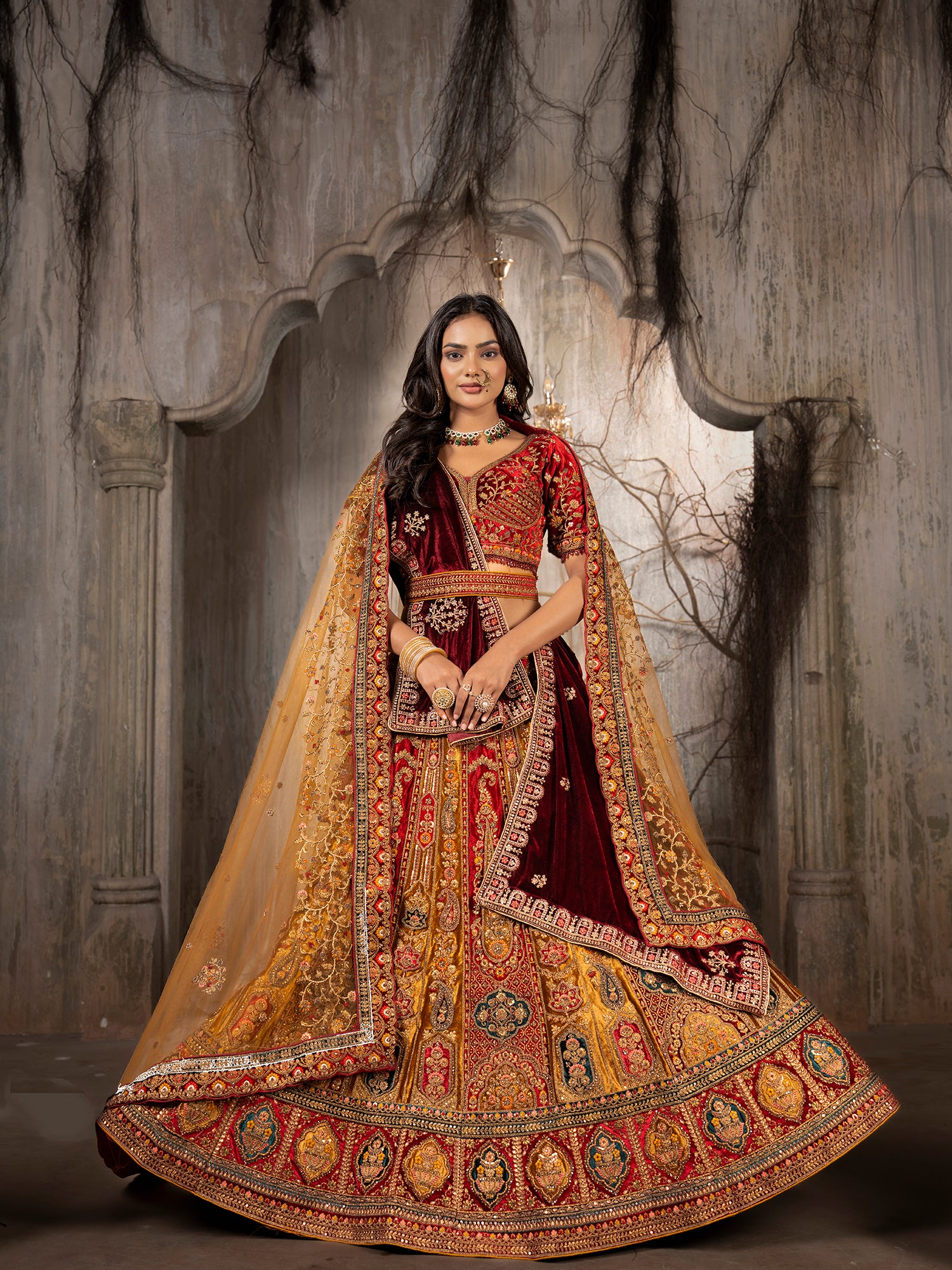 Royal Velvet Lehenga With Jarkan Multi Work Embellishment
