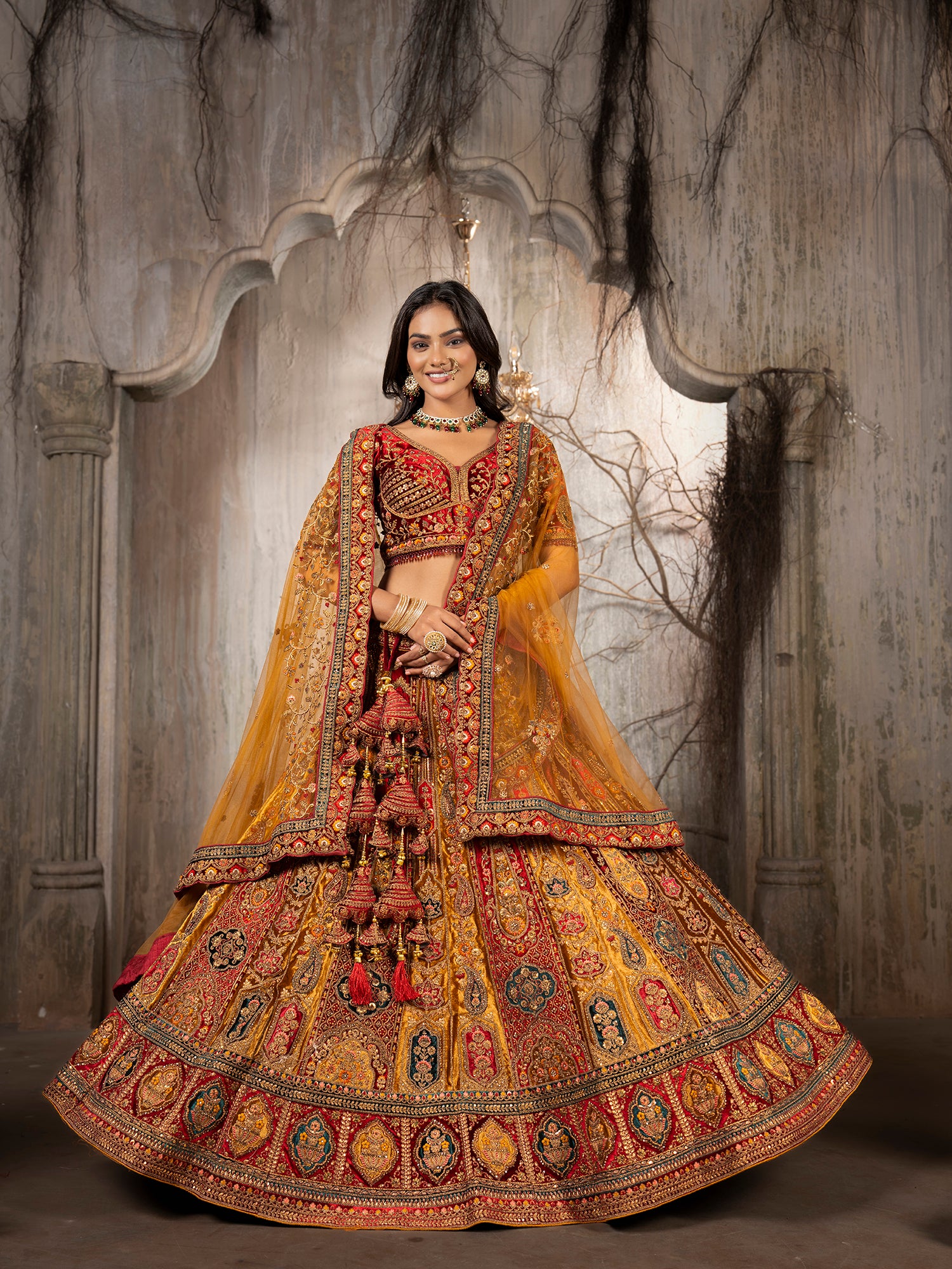 Royal Velvet Lehenga With Jarkan Multi Work Embellishment