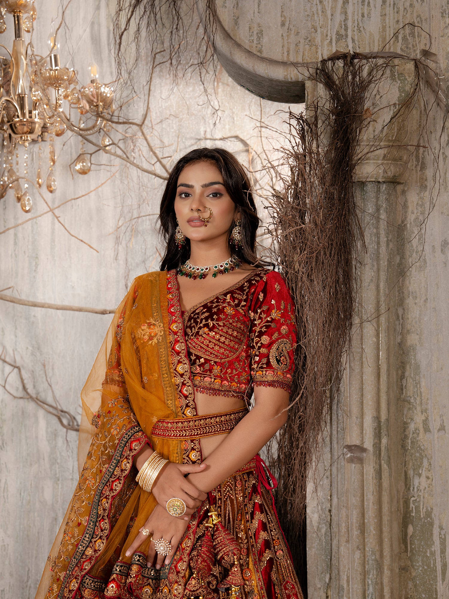 Royal Velvet Lehenga With Jarkan Multi Work Embellishment