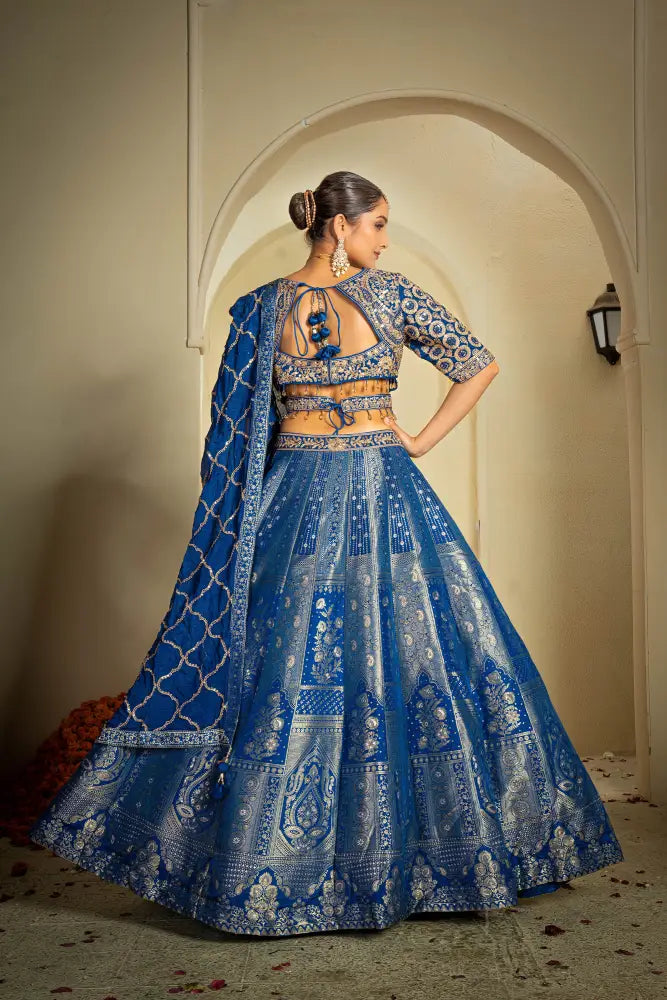 Handwork Banarasee Lehenga In Royal Blue For Grand Celebrations Lehenga