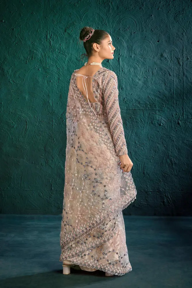 Light Up The Room In This Radiant Pink Net Saree With Stonework Saree