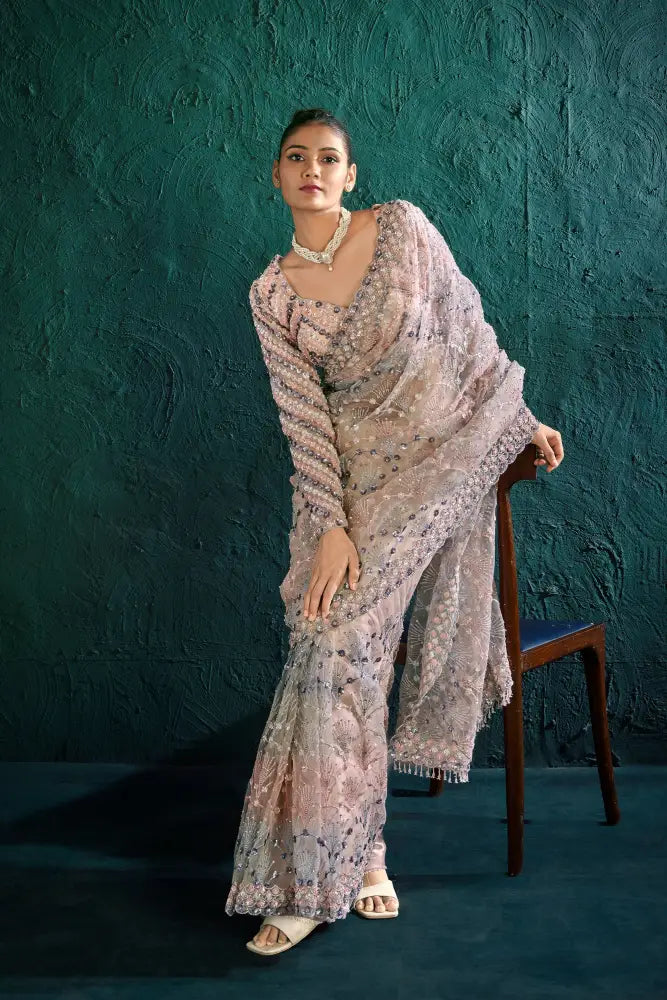Light Up The Room In This Radiant Pink Net Saree With Stonework Saree