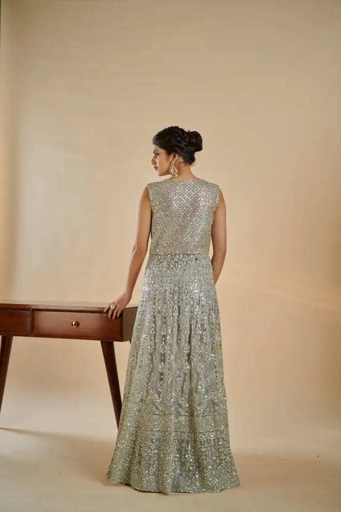 Mauve Georgette Indo Western With Mirror And Stone Work For Any Occasion Indo Western