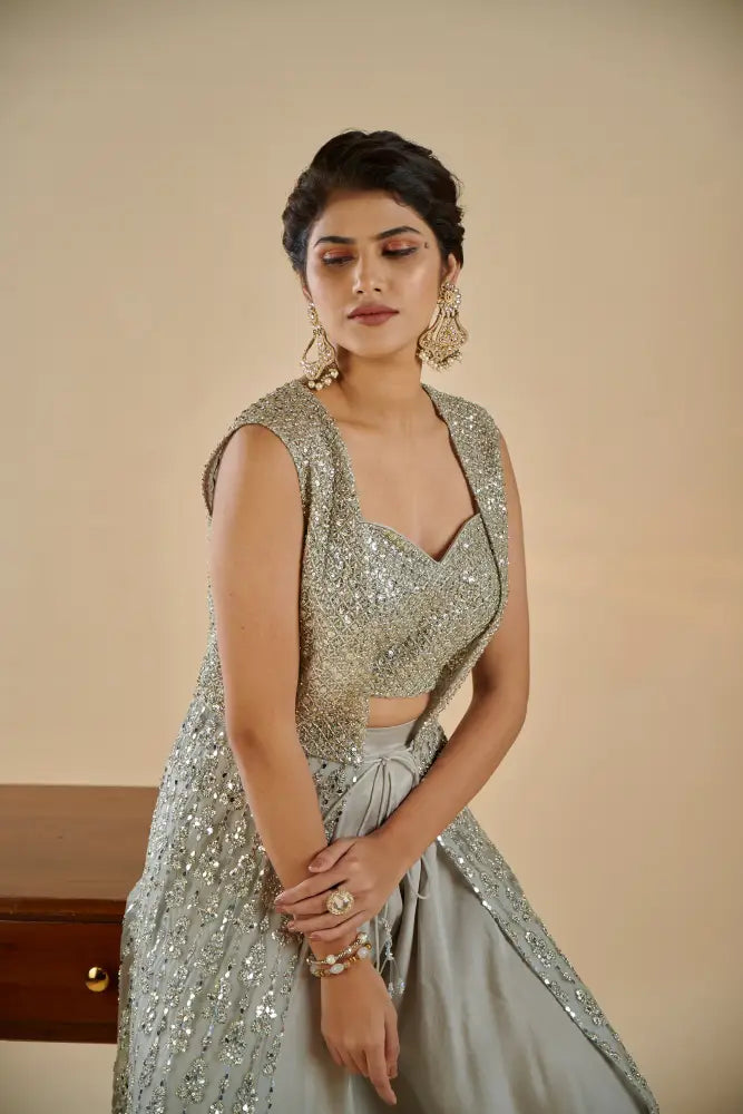 Mauve Georgette Indo Western With Mirror And Stone Work For Any Occasion Indo Western