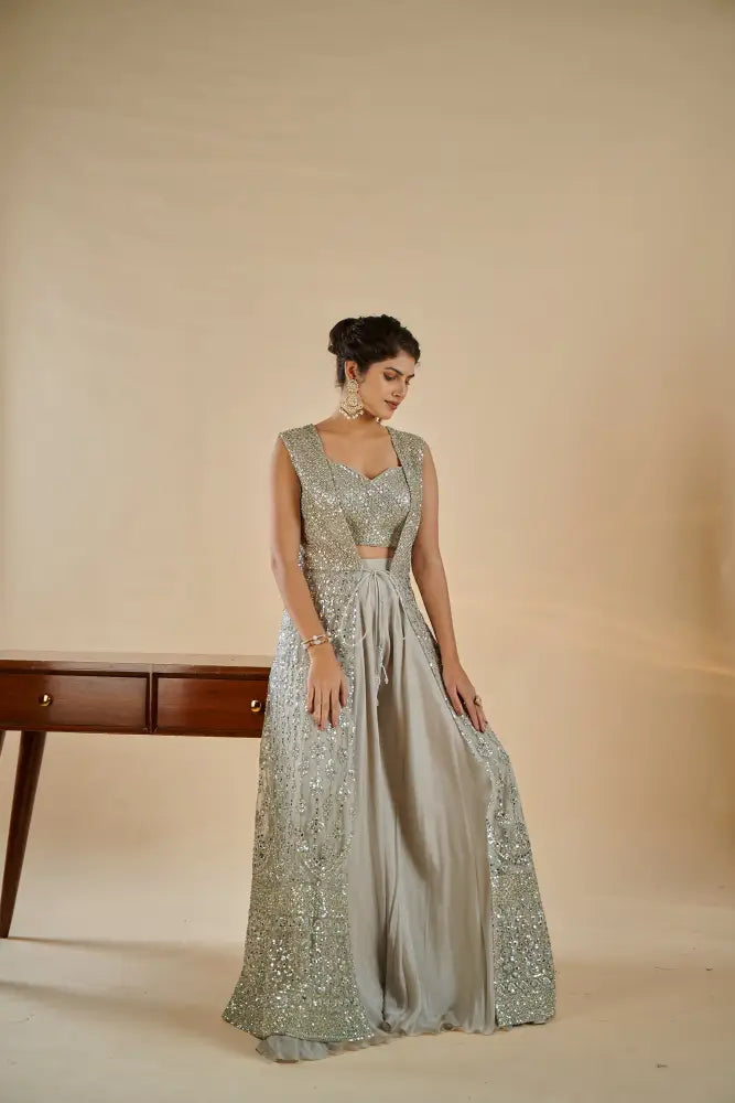 Mauve Georgette Indo Western With Mirror And Stone Work For Any Occasion Indo Western