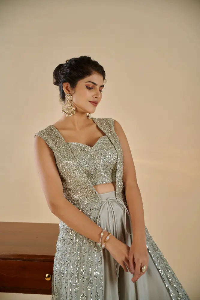 Mauve Georgette Indo Western With Mirror And Stone Work For Any Occasion Indo Western